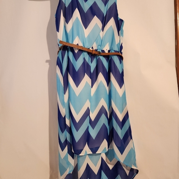 Sequin Hearts Dress Royal Blue Turquoise White Stripes 16 Girls Asymmetrical Hem - Picture 4 of 12